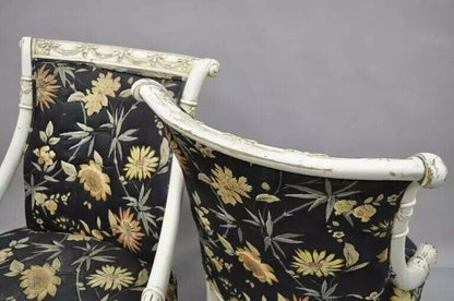 Vintage French Hollywood Regency Style Carved Cornucopia White Chairs - a Pair