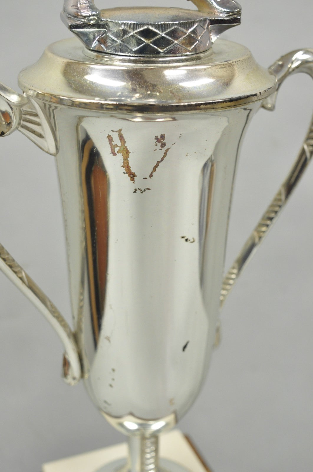 Vintage 1970s Art Deco Silver Metal Marble & Wood Figural Golf Trophy Award Cup