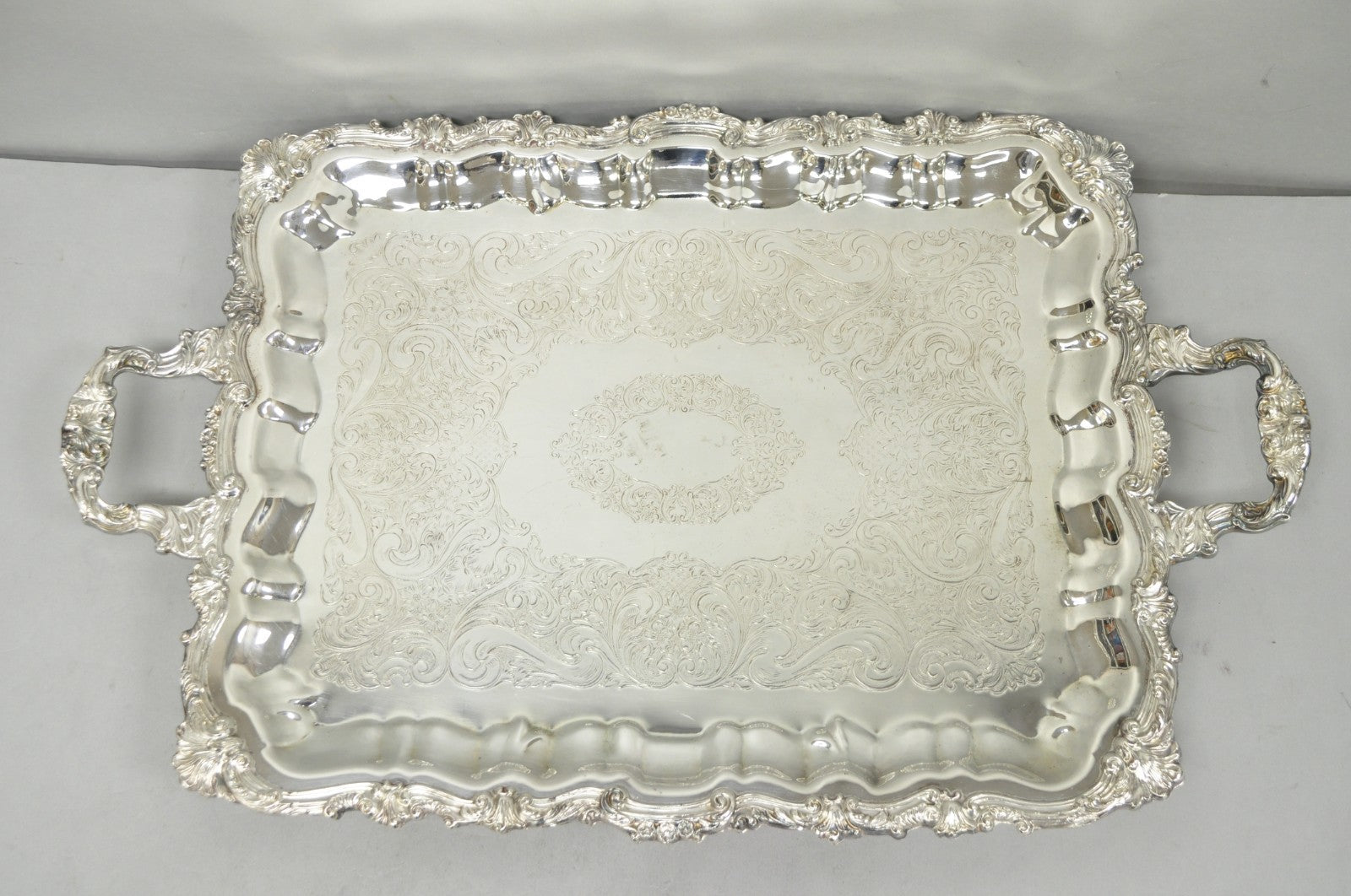 Vintage Sheridan English Victorian Silver Plated Footed Serving Platter Bar Tray