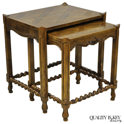 Vintage Baker Barley Twist Oak Parquetry Inlay Nesting Step Lamp Side Tables