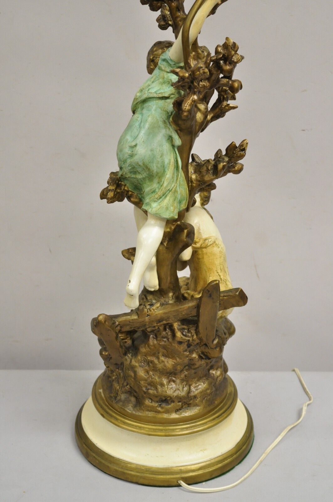 Vintage French Renaissance Moreau Metal Boy and Girl Large Figural Table Lamp