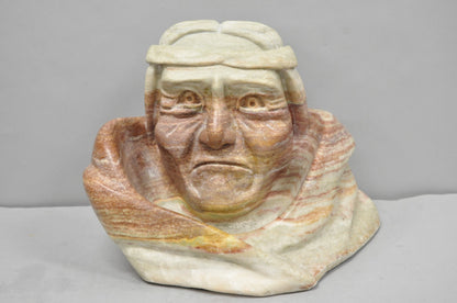 Vintage Seymour Shuren Modern Carved Pink Marble Native American Bust Sculpture