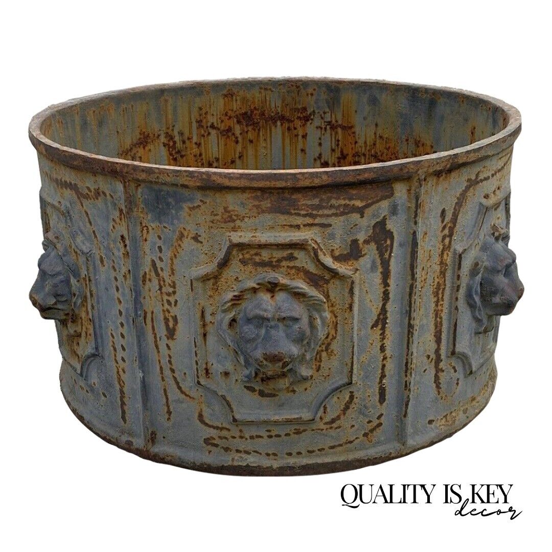 Cast Iron English Style 20" Round Lion Heads Black Outdoor Garden Planter Pot