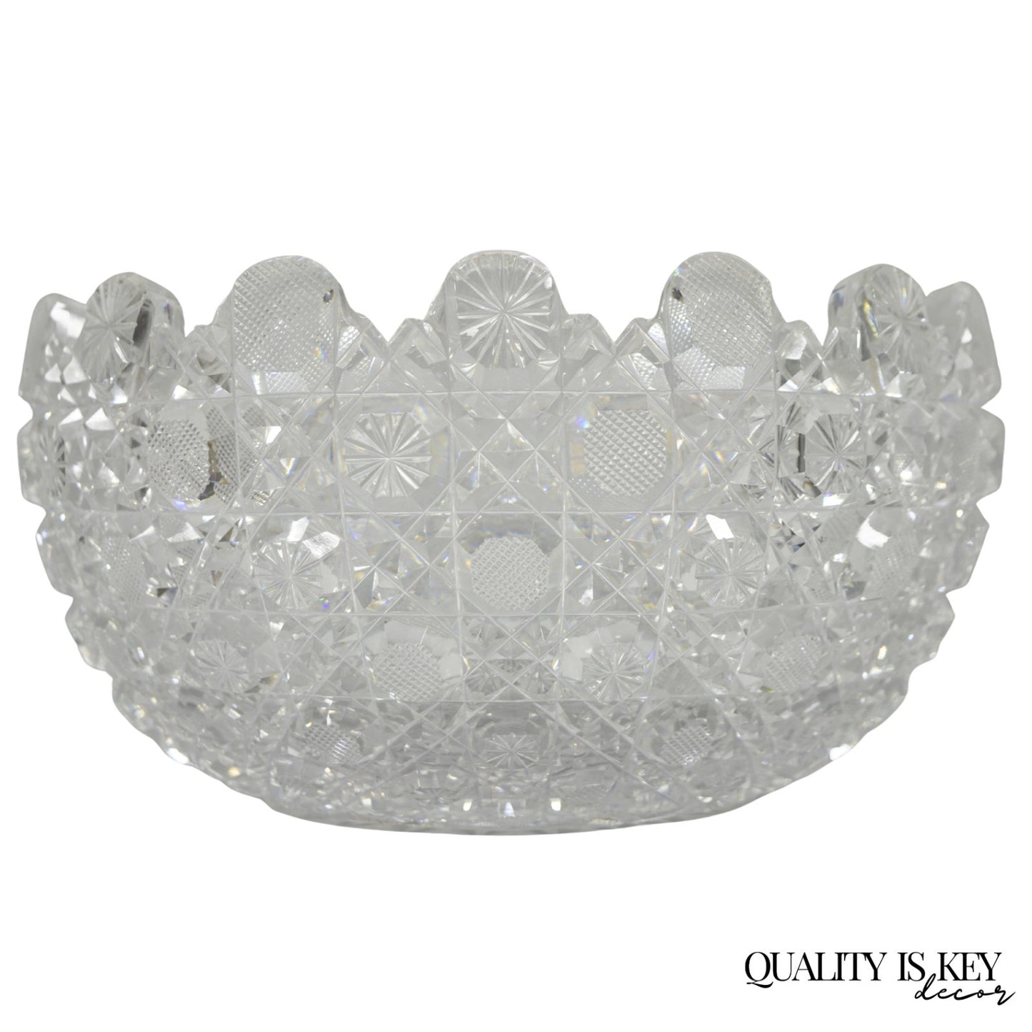 Antique Brilliant Cut Glass Victorian Saw Tooth Heavy 10" Candy Fruit Bowl