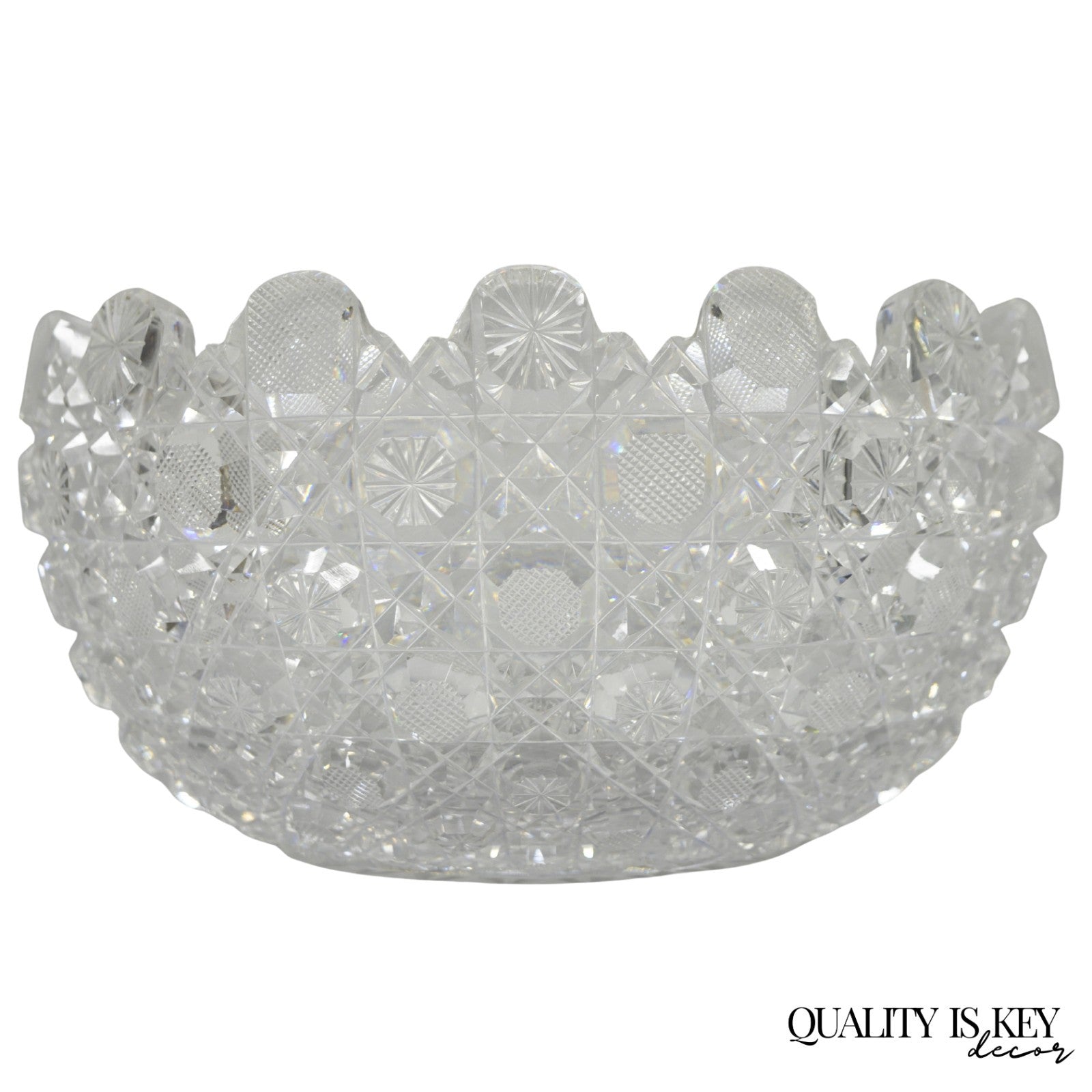 Antique Brilliant Cut Glass Victorian Saw Tooth Heavy 10" Candy Fruit Bowl