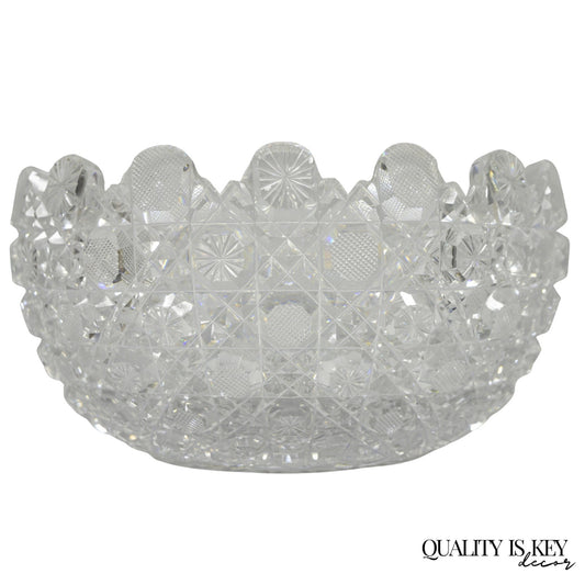 Antique Brilliant Cut Glass Victorian Saw Tooth Heavy 10" Candy Fruit Bowl