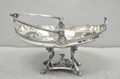 Antique Reed & Barton English Regency Figural Bread Basket w Whippet Dog Base
