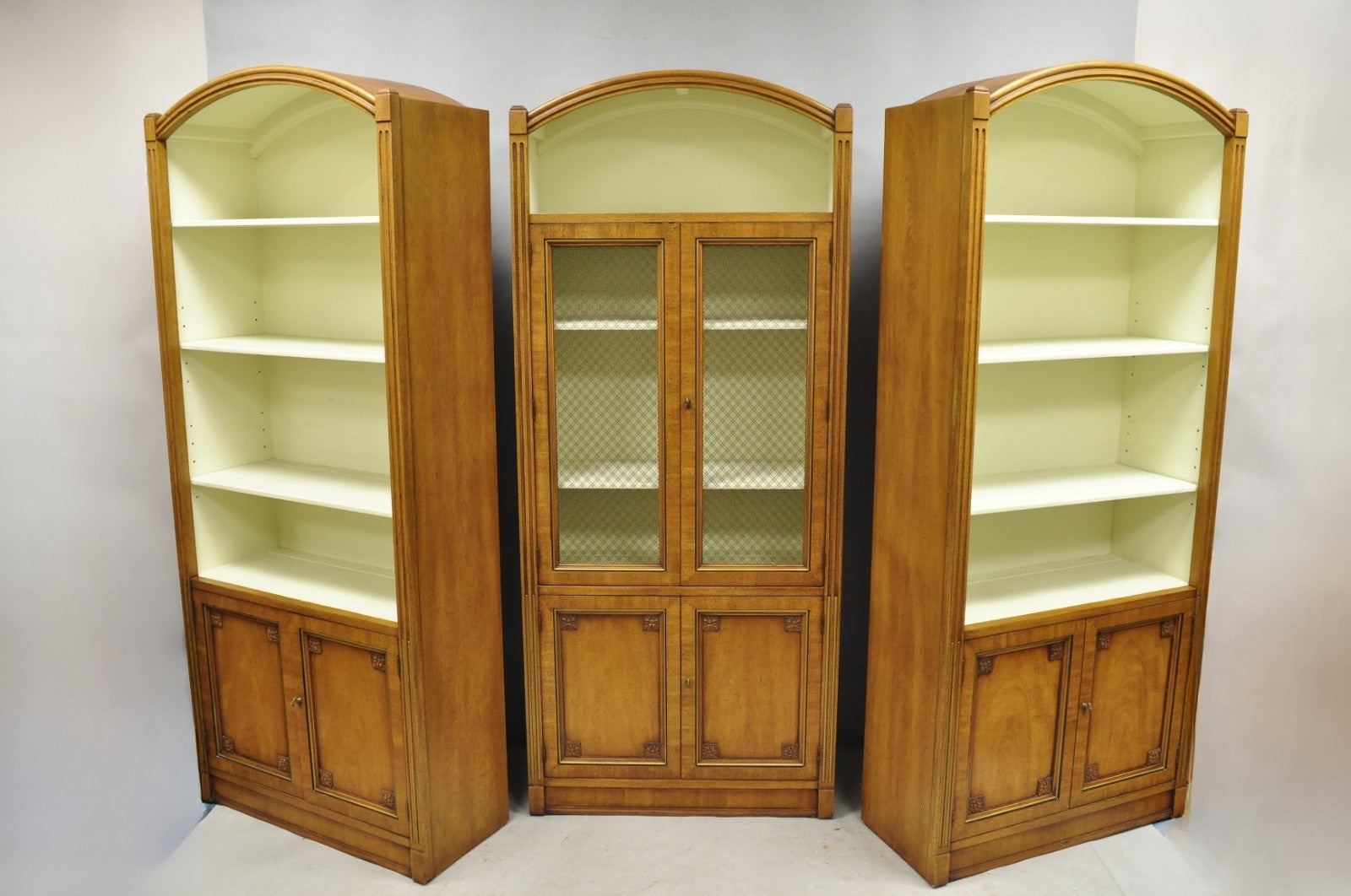 Henredon French Country Provincial Walnut Fruitwood 3 Pc Wall Unit Bookcase