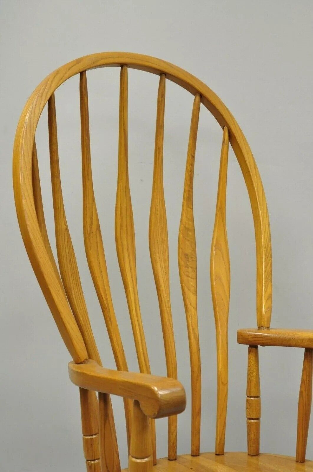 Vintage Oskar Huber Oak Wood Windsor Style Fan Back Rocker Rocking Chair