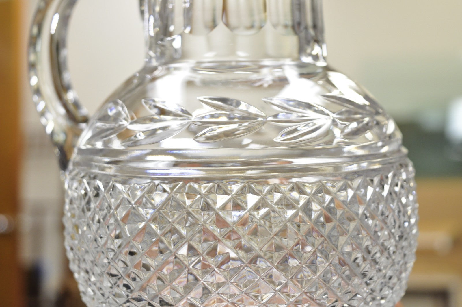 Vintage Victorian Style Leah Pattern Cut Crystal Glass Water Pitcher by Galway