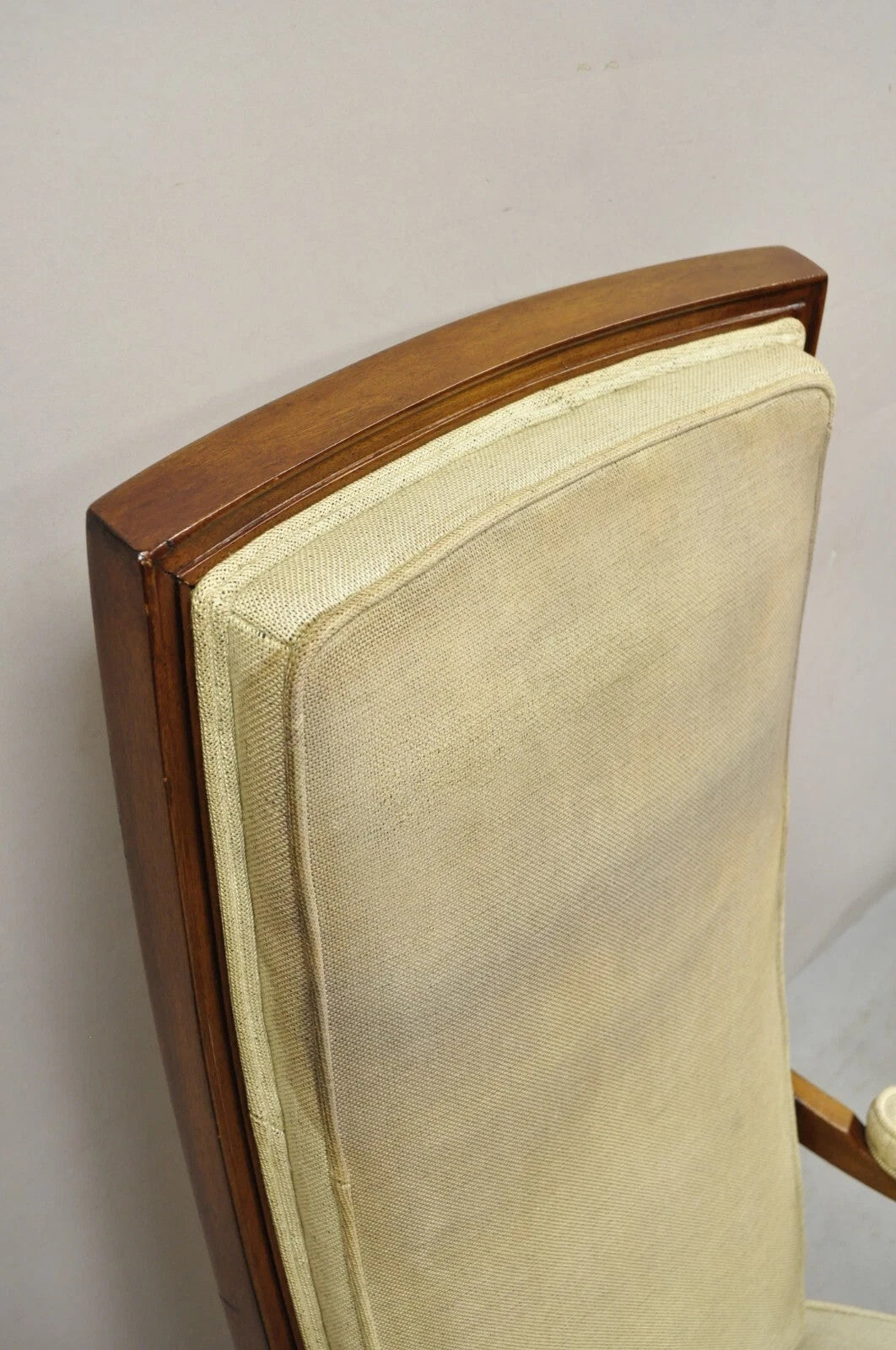 Vintage Italian Hollywood Regency Tall Back Upholstered Cherry Lounge Arm Chair