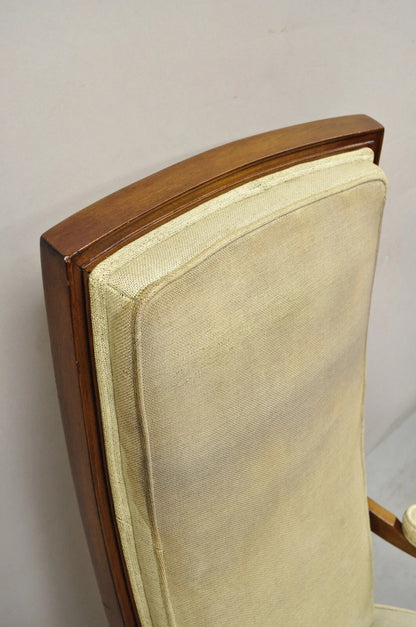 Vintage Italian Hollywood Regency Tall Back Upholstered Cherry Lounge Arm Chair