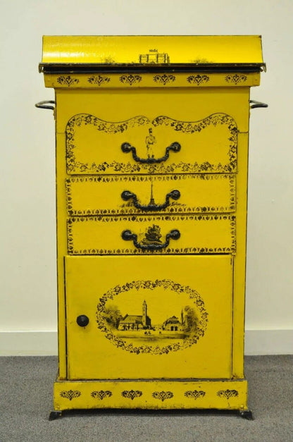 Antique 19th C. Italian Regency Tole Metal Flip Top Yellow Vanity Sink Drysink