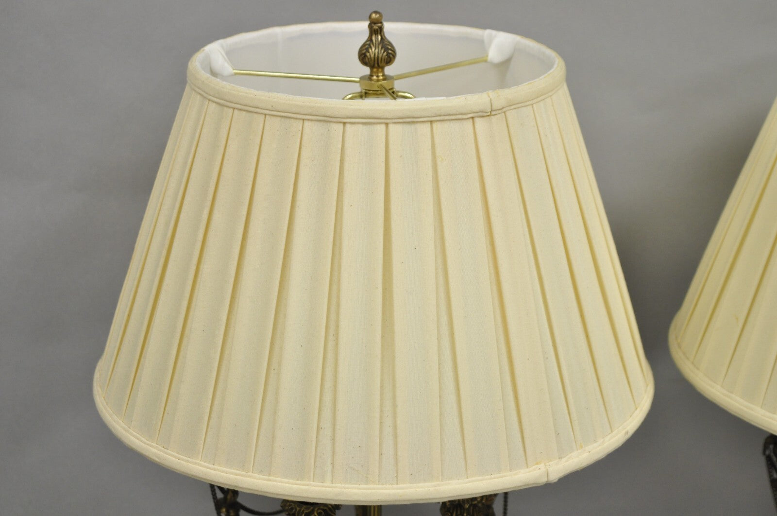 Vintage French Regency Style Brass Swans Candelabra Table Lamps - a Pair