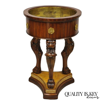 Maitland Smith Regency Style Mahogany Carved Lion Leather Base Cellarete Planter