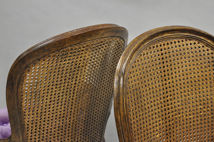 Vintage French Louis XVI Style Cane Balloon Back Walnut Arm Chairs - a Pair