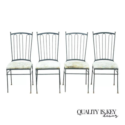 Vintage Mid Century Italian Modern Wrought Iron Patio Dining Chairs - Set of 4
