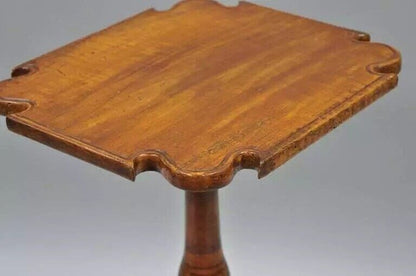 18th C. Federal Cherry Candle Stand Tea Table Tripod Pedestal Scallop Carved Top