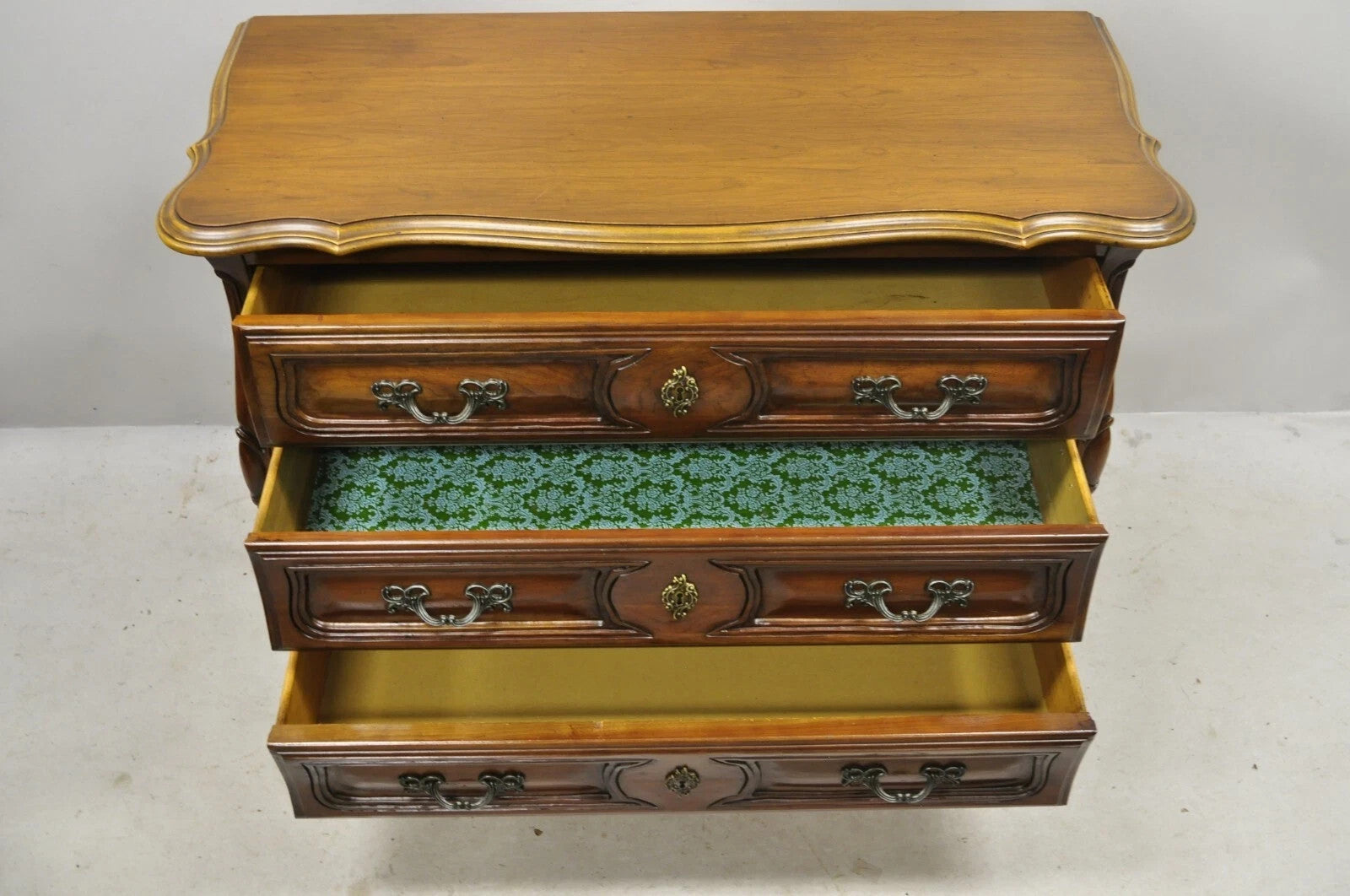 Vintage French Louis XV Country Style Sienna Cherry Bombe Commode Chest Dresser