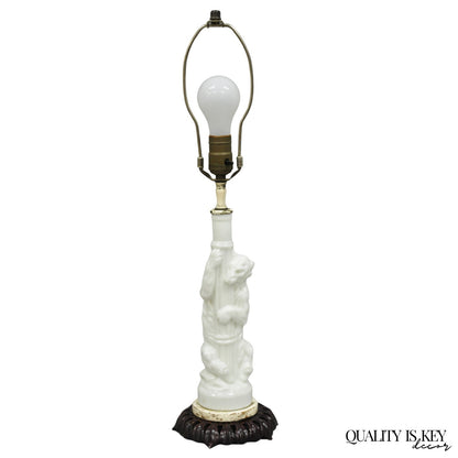 Antique White Polar Bear & Lamp Post Figural Glass Decanter Bottle Table Lamp