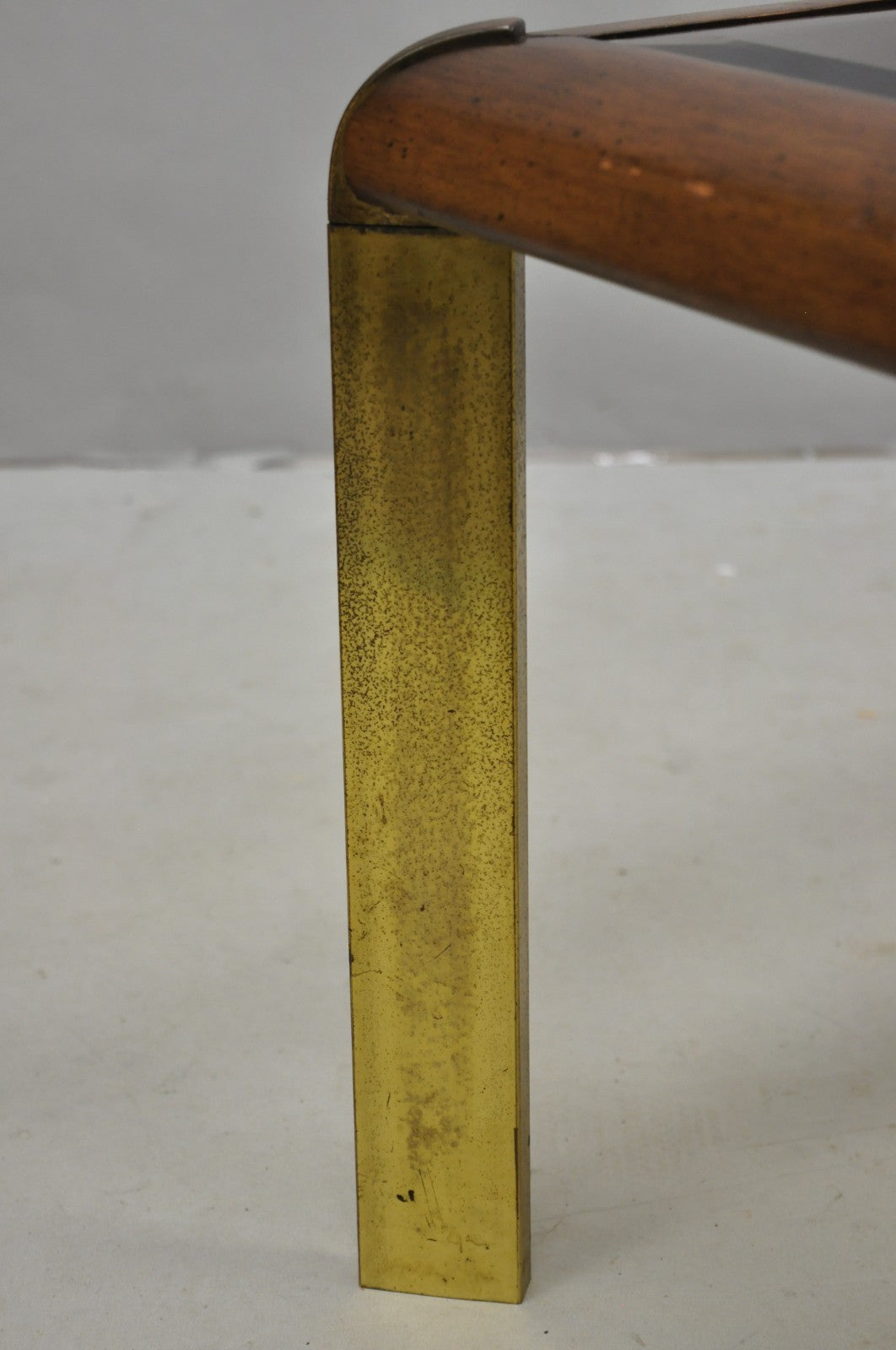 Vintage Lane Mid Century Modern Sculpted Brass Metal Wood Glass Top Coffee Table