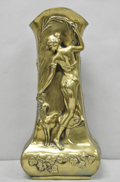 Antique Art Nouveau Chinese Gilt Bronze Nude Female Sculpture Statue 16" Vase