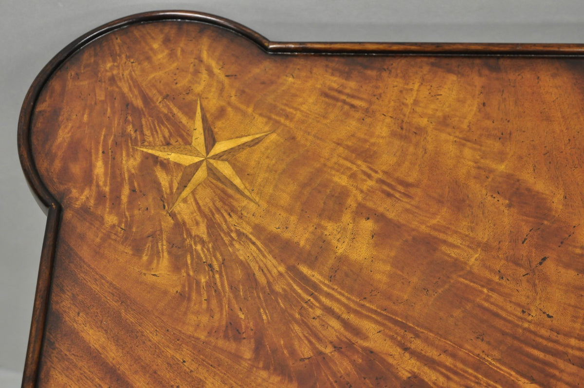 Contemporary Italian Regency Style Star Inlay Cabriole Leg Burl Wood Game Table