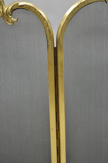 Vintage French Louis XV Style Gold Bronze Acanthus Folding Fireplace Screen