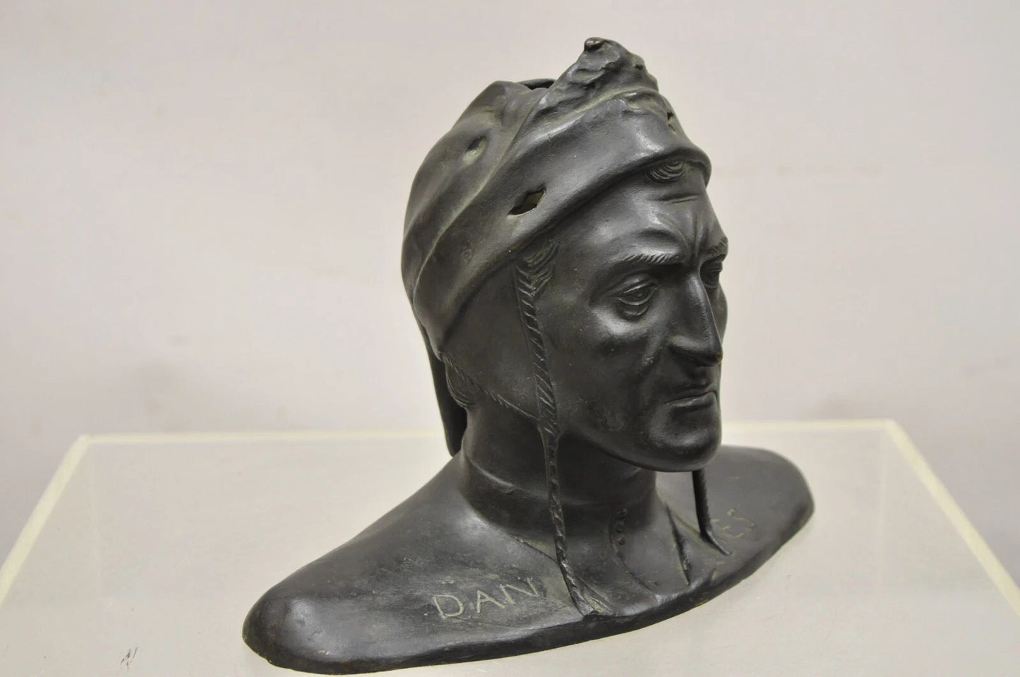 Antique Cast Bronze 9" Dante Dantes Alighieri Bust Sculpture Statue