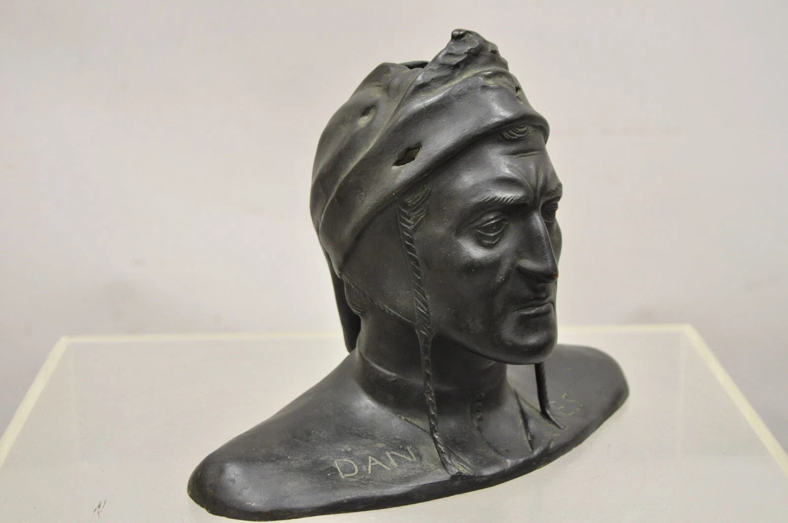 Antique Cast Bronze 9" Dante Dantes Alighieri Bust Sculpture Statue