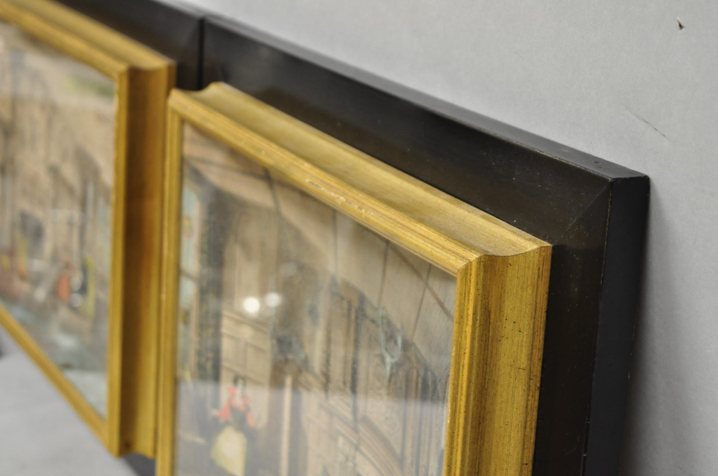 Antique Colored Lithograph 3D Frame Hall of Levens & Trophy Room Joseph Nash (2)