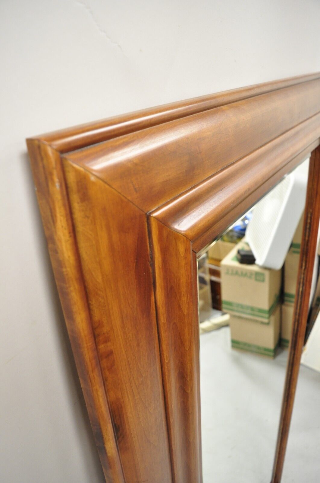Large Cherry Wood Frame Beveled Glass 65" Standing Dressing Hall Mirror