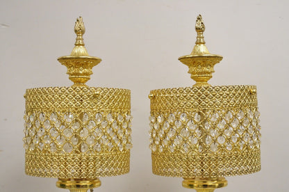 Vintage Italian Hollywoood Regency Gold Glass & Crystal Table Lamps - a Pair