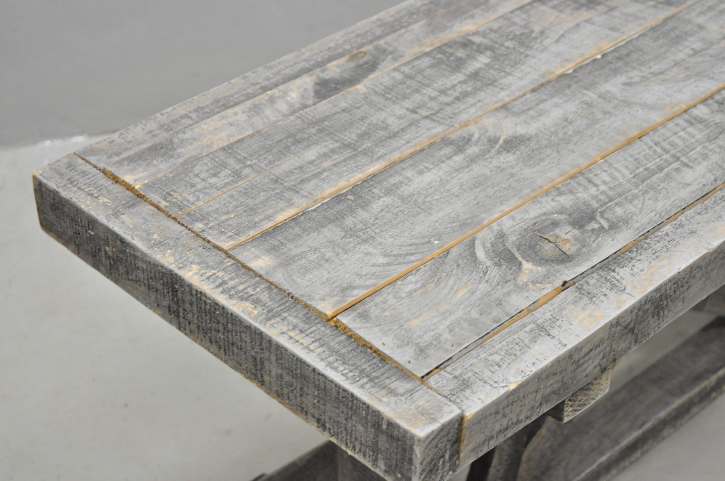 Primitive Rustic 72" Long Wooden Distressed Gray Wash Criss Cross Trestle Bench