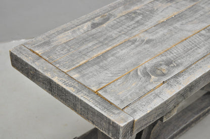 Primitive Rustic 72" Long Wooden Distressed Gray Wash Criss Cross Trestle Bench