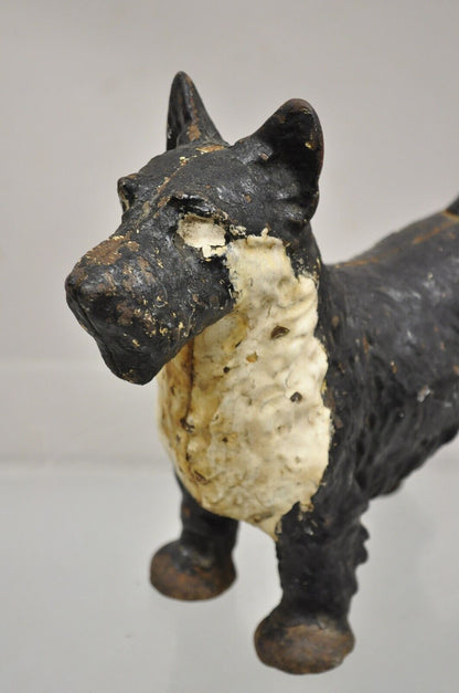 Antique Victorian Cast Iron Small Scottie Dog Metal Black Painted Door Stop