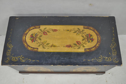 Antique Pennsylvania Dutch Colonial Blue Hand Painted Blanket Chest Trunk