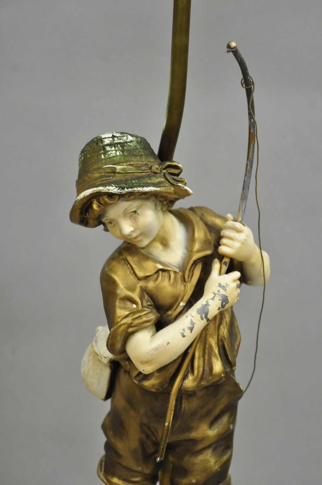 Antique French Victorian Moreau Figural Metal Boy and Girl Table Lamps (B), Pair