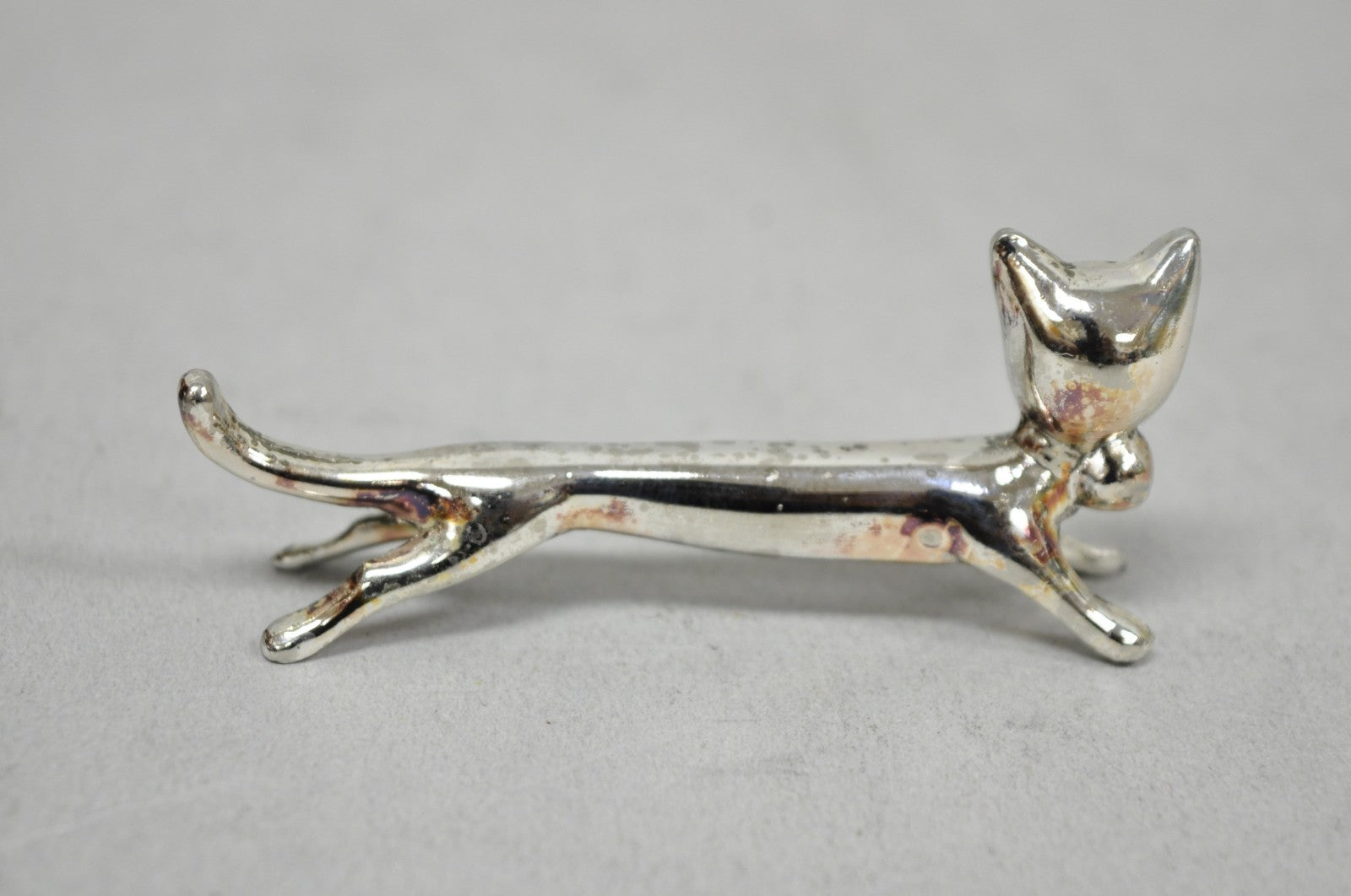 Vintage Art Deco Small Silver Plated Metal Figural Cat Knife Rests - Set of 5