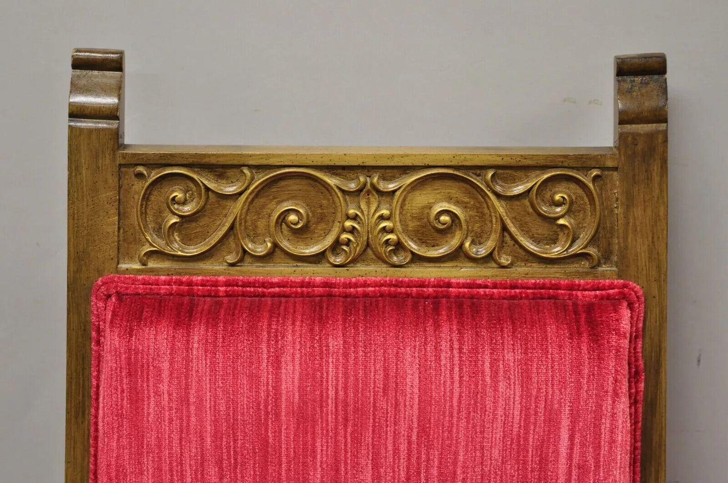 Vintage Italian Hollywood Regency Red High Back Lounge Arm Chairs - a Pair