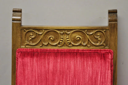 Vintage Italian Hollywood Regency Red High Back Lounge Arm Chairs - a Pair
