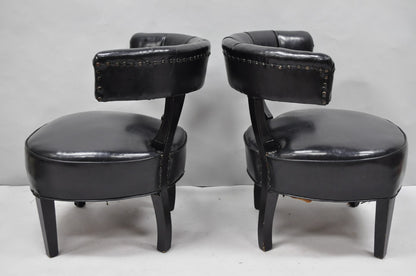 Vintage Mid Century Modern Low Black Barrel Back Lounge Club Chairs - a Pair