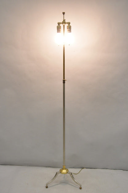 Vintage Maison Jansen Style Neoclassical Steel and Brass Adjustable Floor Lamp