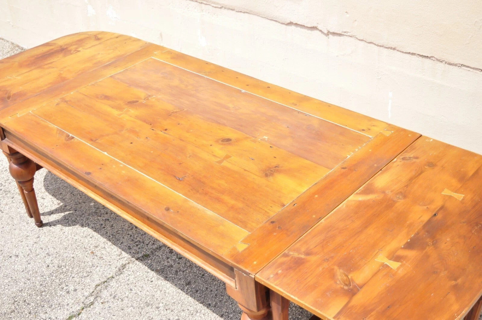 Antique French Country Farmhouse Extension Pine Wood Large Banquet Dining Table