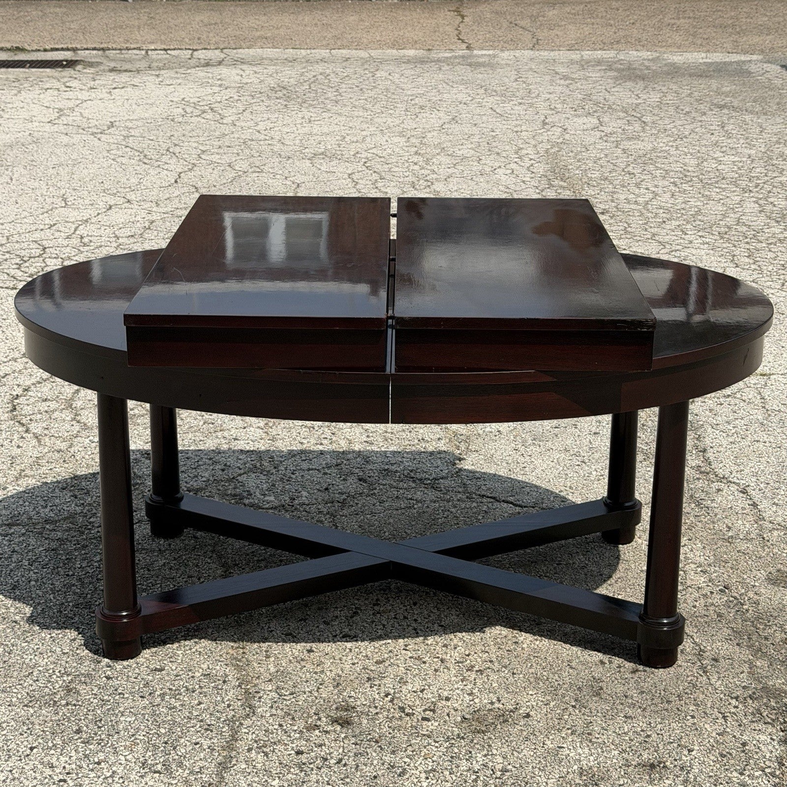 Baker Barbara Barry Art Deco Style Oval 2 Leaf Extension Mahogany Dining Table