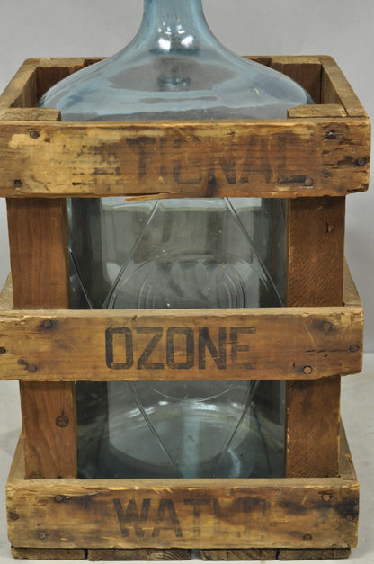 Vintage Great Bear Blue 5 Gallon Glass Carboy Jug in Wooden Crate