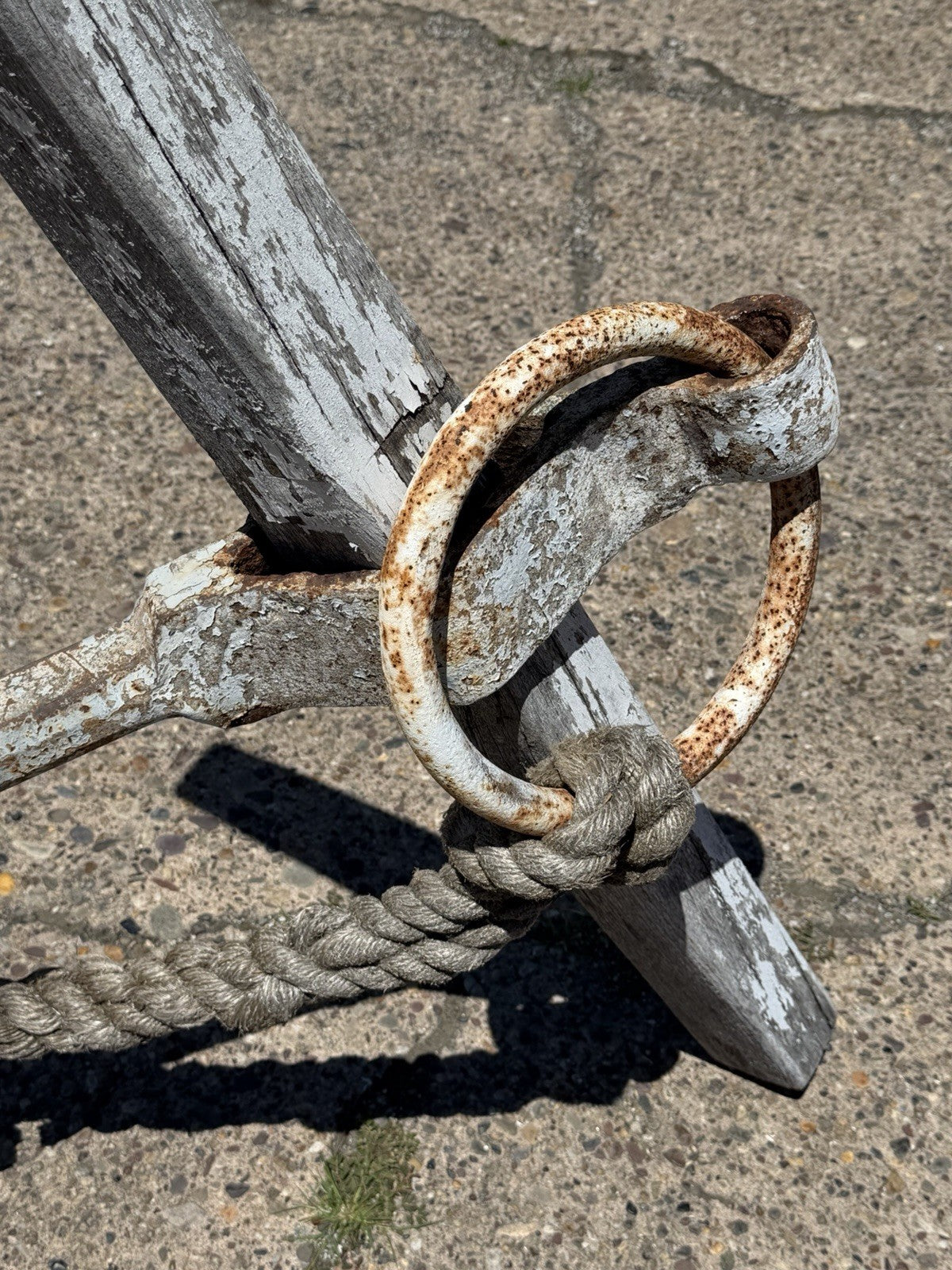 Antique English Victorian Maritime Cast Iron Large Boat Ship's Anchor and Rope