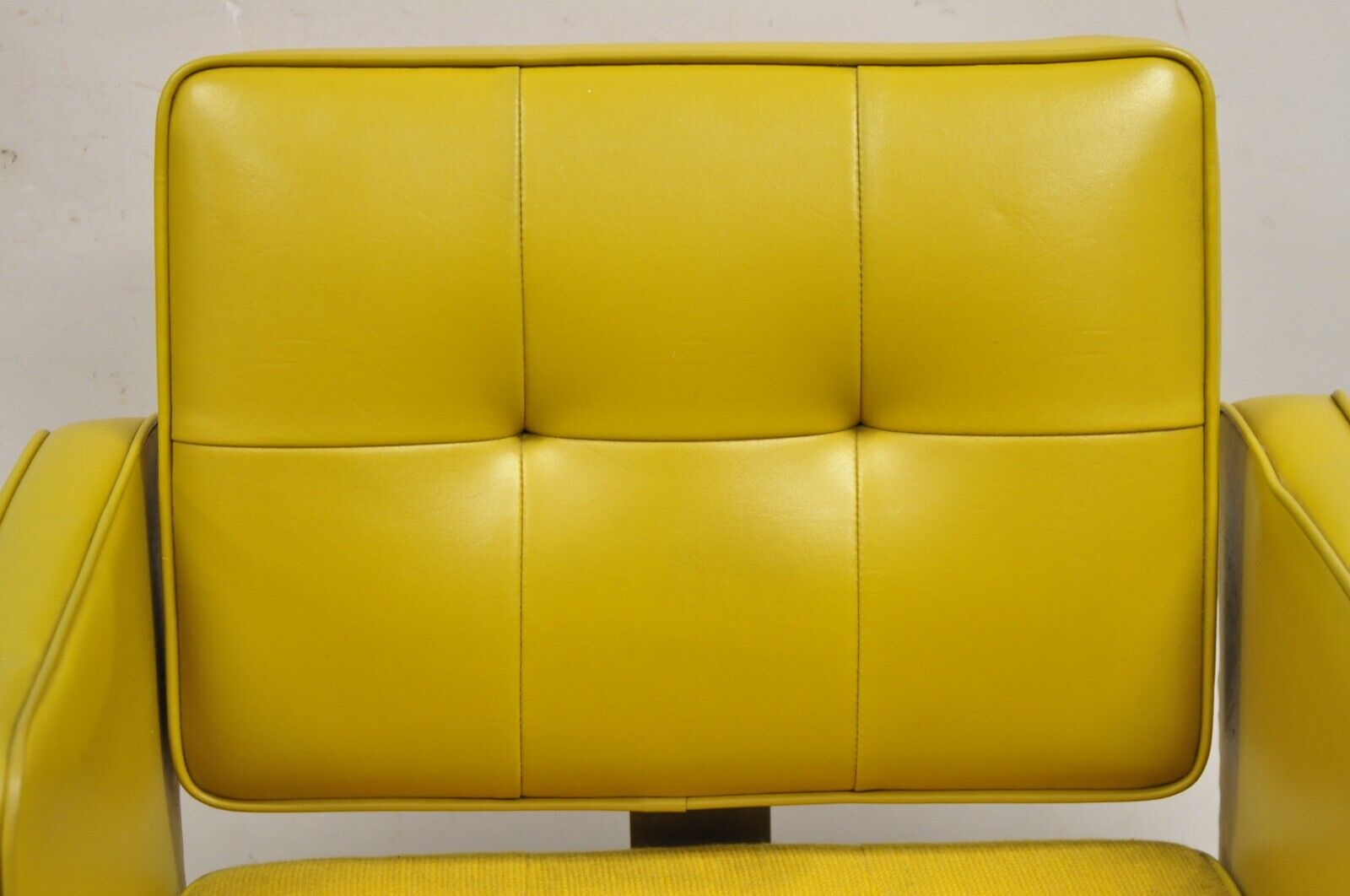 Shaw Walker Mid Century Modern Mustard Yellow Vinyl Swivel Office Desk Chair