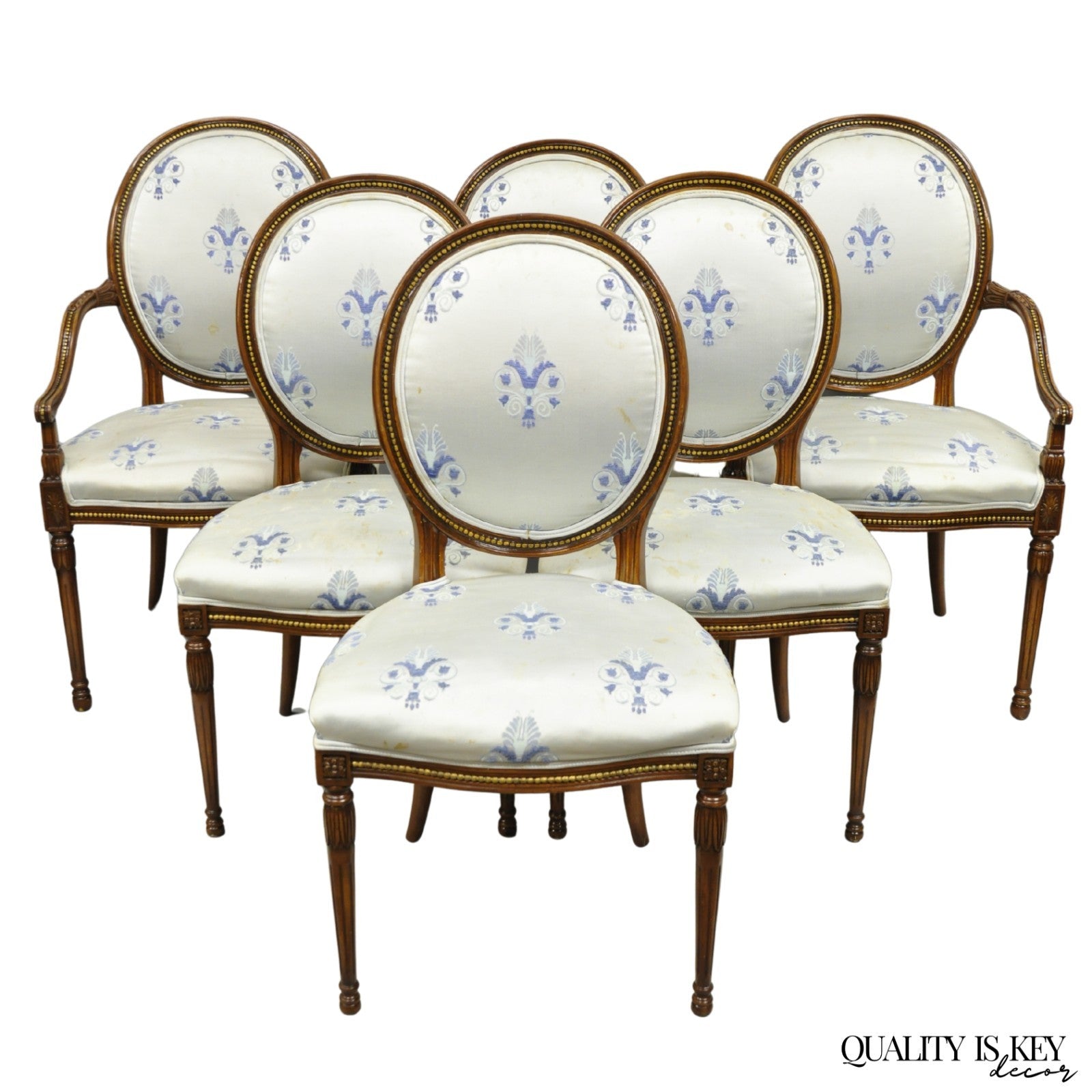 Italian Regency French Louis XVI Style Cherry Wood Oval Dining Chairs - Set of 6