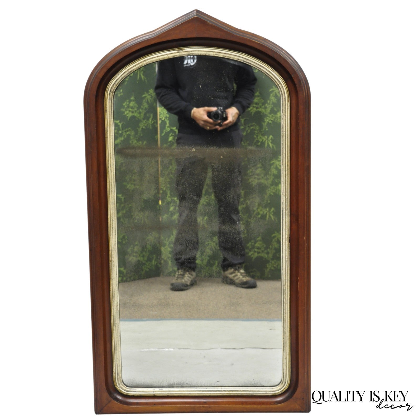 Antique American Empire Arched Mahogany Wood Frame Looking Glass Wall Mirror